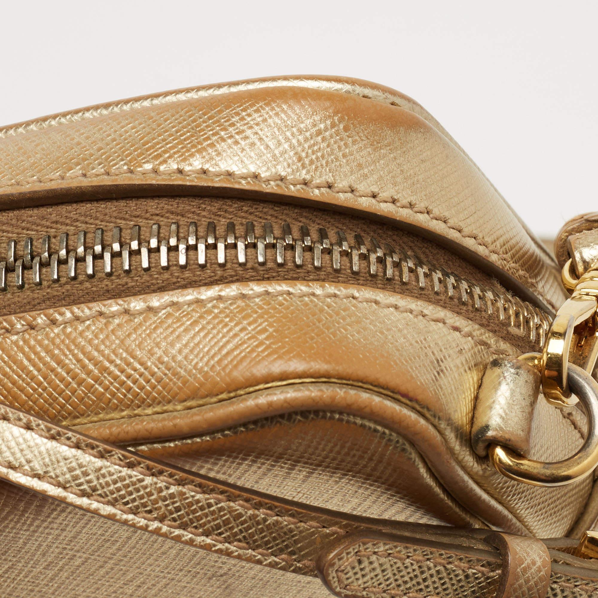 Prada Gold Saffiano Leather Camera Crossbody Bag 2
