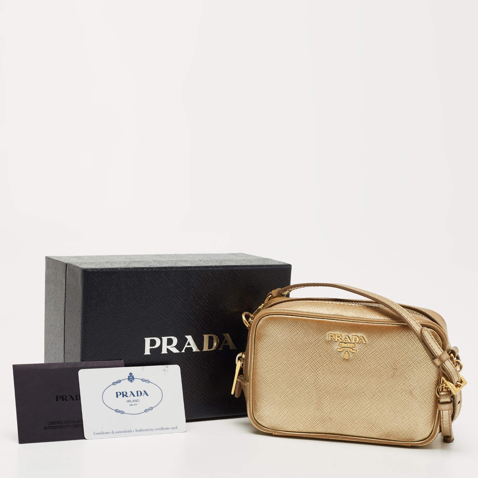 Prada Gold Saffiano Leather Camera Crossbody Bag 4