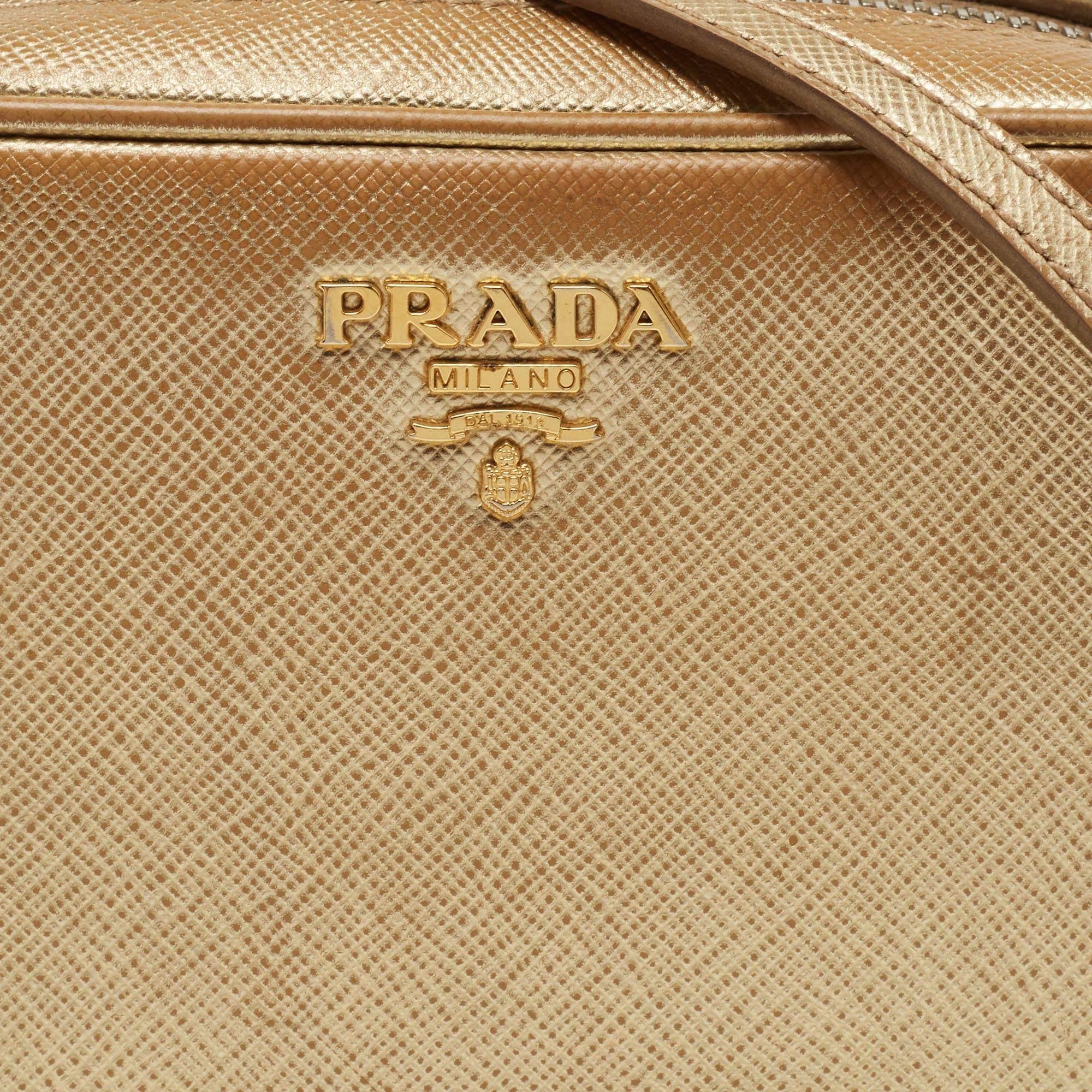 Prada Gold Saffiano Leather Camera Crossbody Bag 5