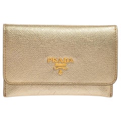 Prada Gold Saffiano Leather Card Case