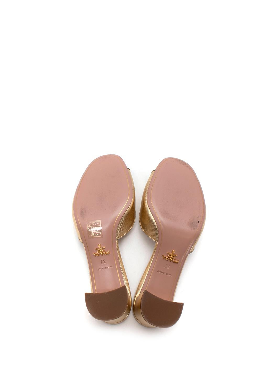 Women's Prada Gold Saffiano Leather Crystal Embellished Heeled Sandals EU 37 For Sale
