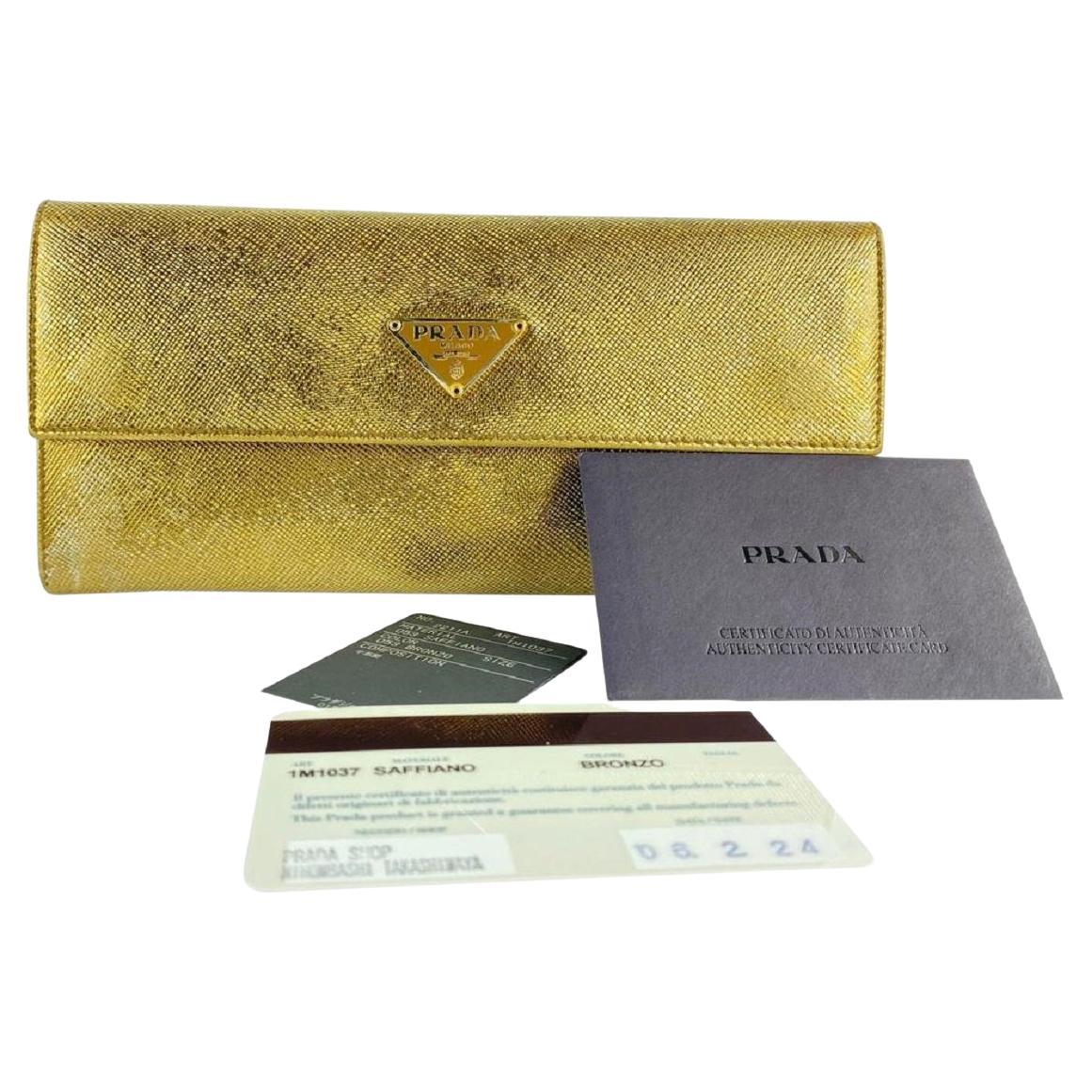 Prada Gold Saffiano Leather Flap Long Wallet 7PR128 For Sale at 1stDibs