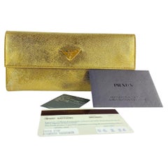 Prada Gold Saffiano Leather Flap Long Wallet 7PR128