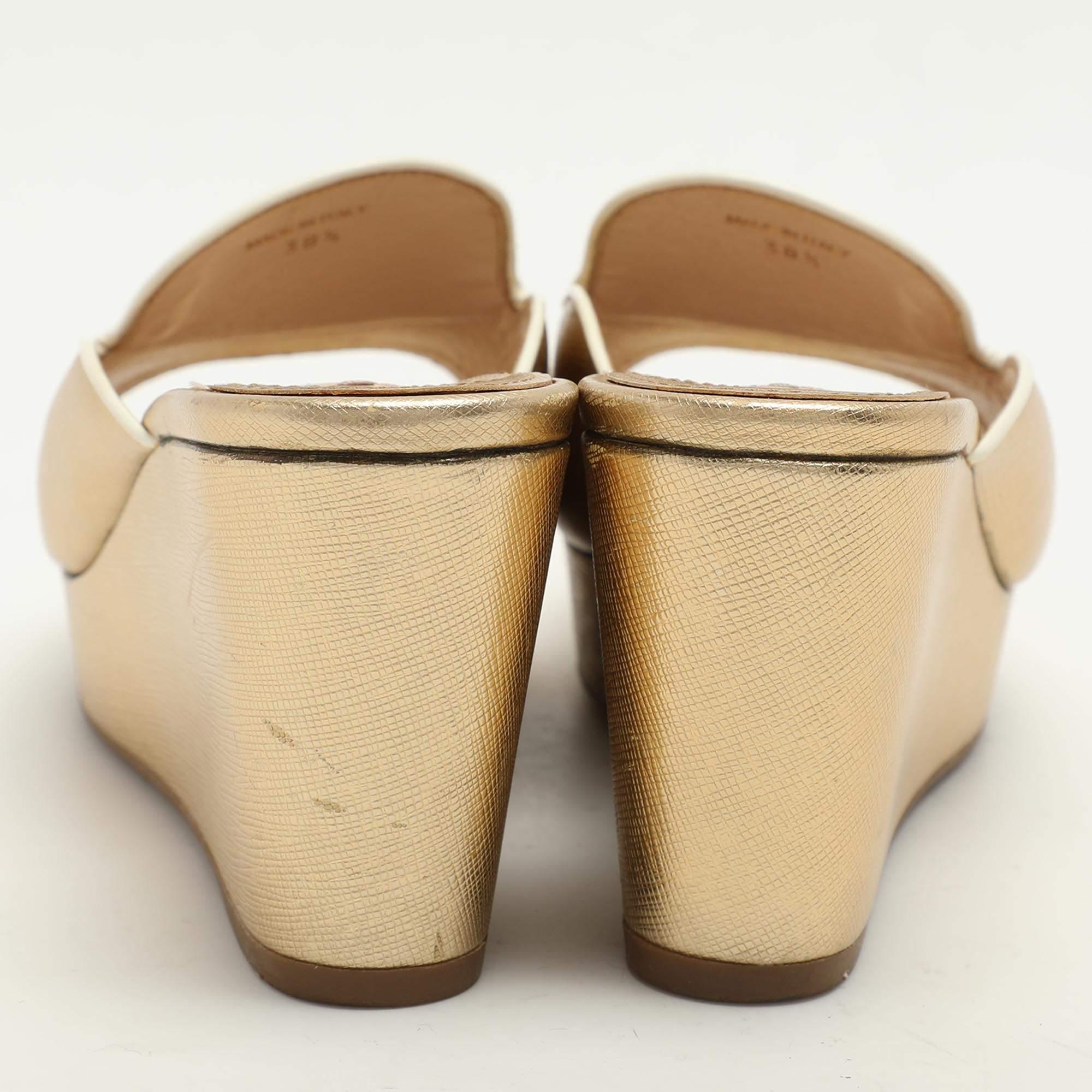 Prada Gold Saffiano Leather Platform Slide Sandals Size 38.5 1