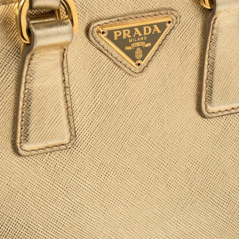 Prada Woman Gold Leather Mini Galleria Handbag