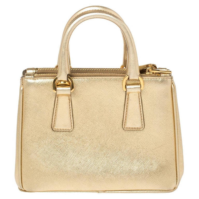 Prada Gold Saffiano Lux Leather Galleria Mini Bag at 1stDibs