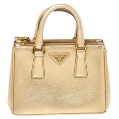 Used Prada Gold Saffiano Lux Leather Galleria Mini Bag