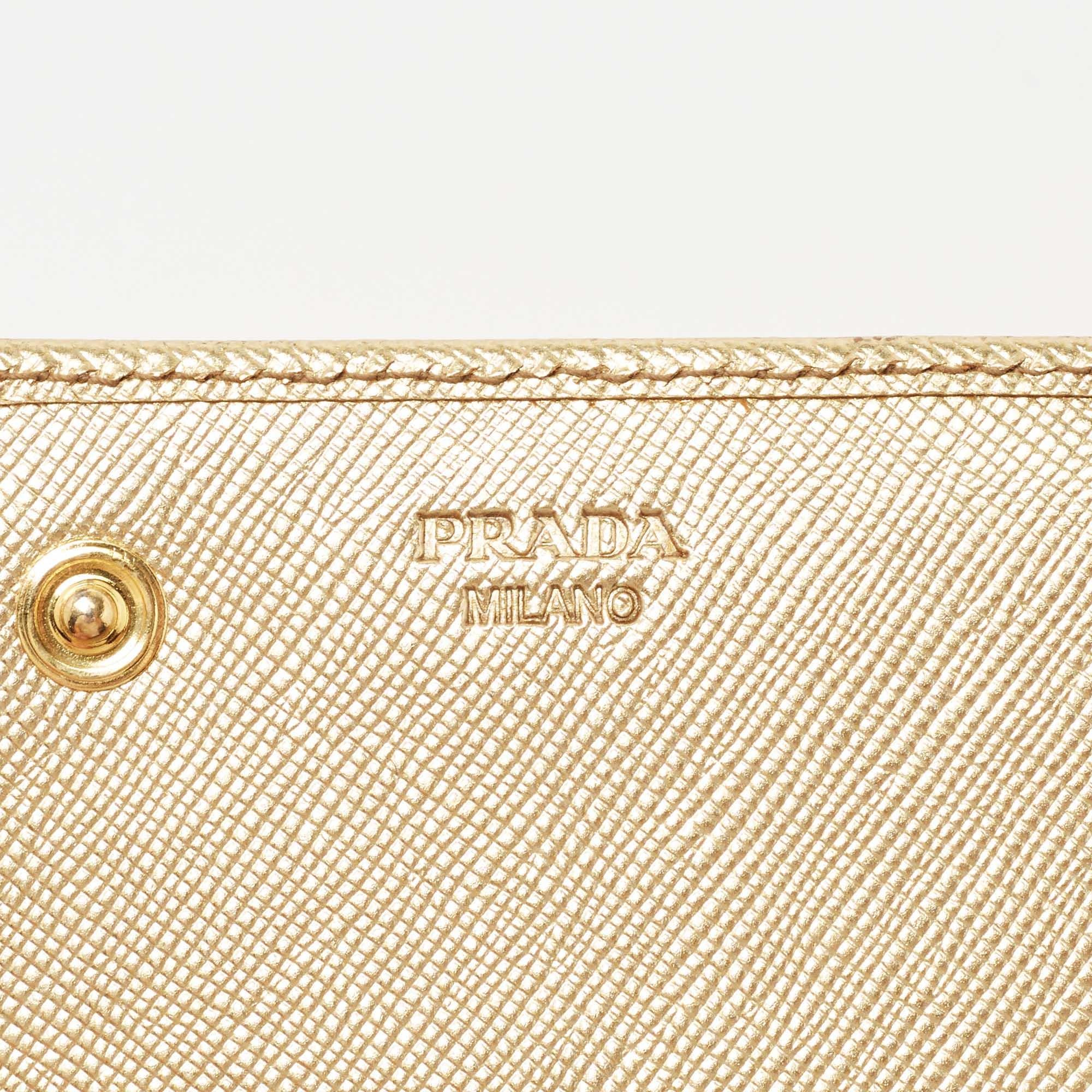 Women's Prada Gold Saffiano Lux Leather Logo Flap Continental Wallet