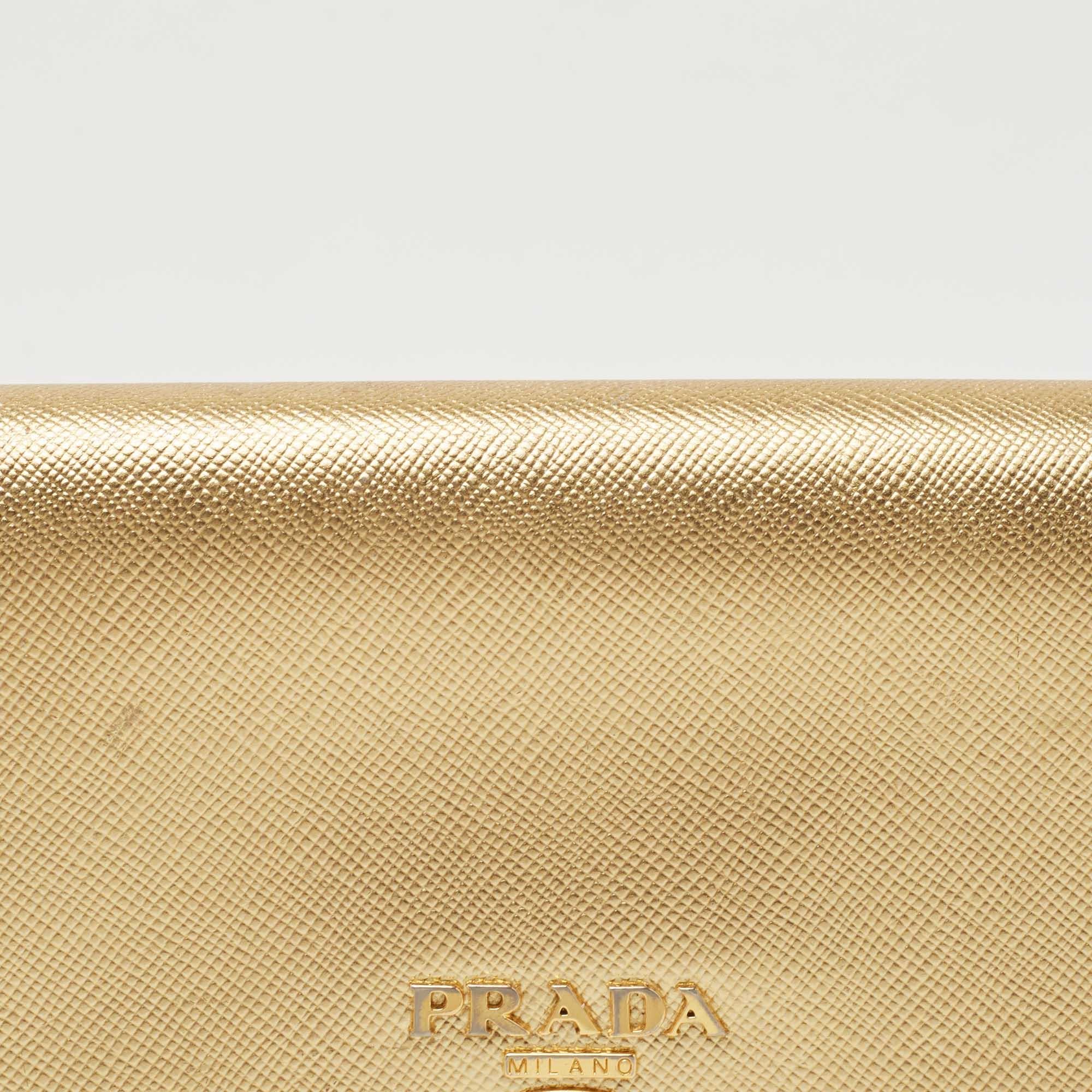Prada Gold Saffiano Lux Leather Logo Flap Continental Wallet 3