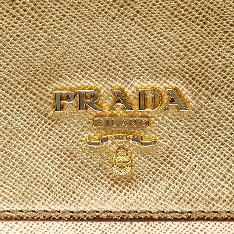 Prada Gold Saffiano Lux Leather Long Flap Wallet For Sale at 1stDibs