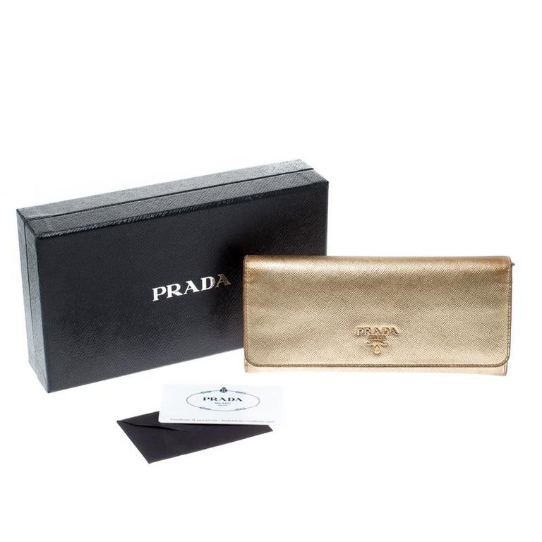 Prada Gold Saffiano Lux Leather Long Flap Wallet For Sale at 1stDibs
