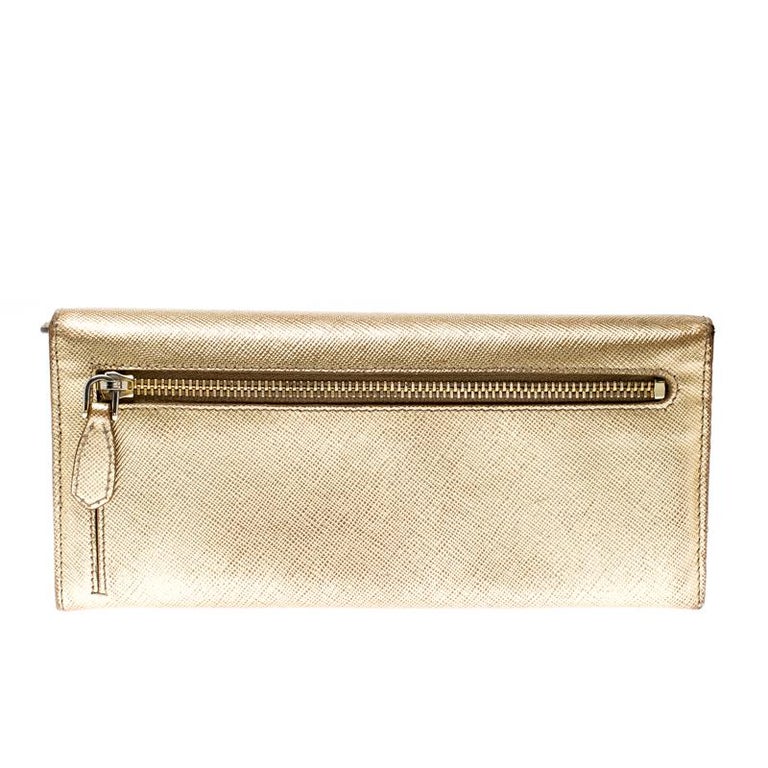 Prada Gold Saffiano Lux Leather Long Flap Wallet For Sale at 1stDibs ...