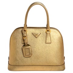 Prada Gold Saffiano Lux Leather Promenade Satchel
