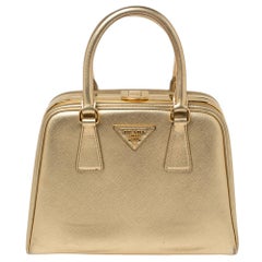 Prada Gold Saffiano Lux Leather Pyramid Frame Satchel