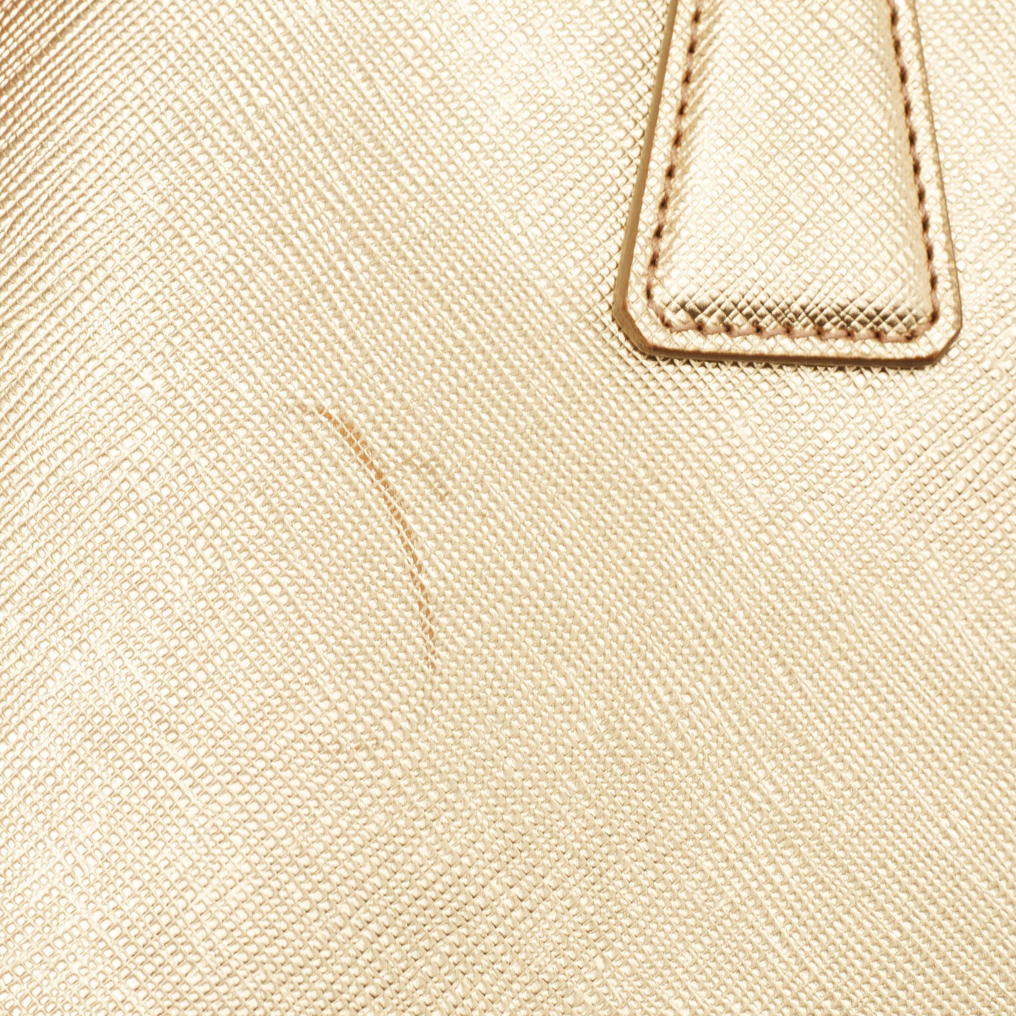 Prada Gold Saffiano Lux Leather Small Double Zip Tote For Sale 14