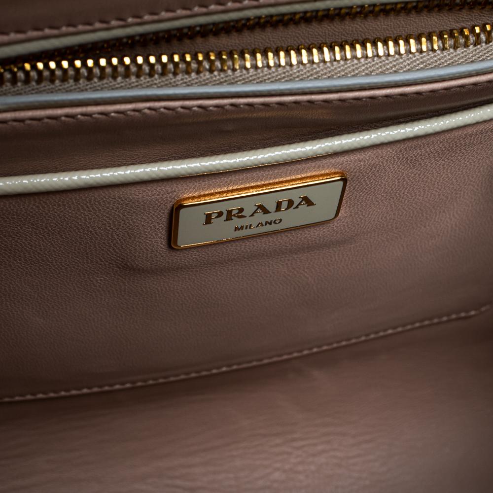 Prada Gold Saffiano Lux Leather Studded Pyramid Frame Satchel 6