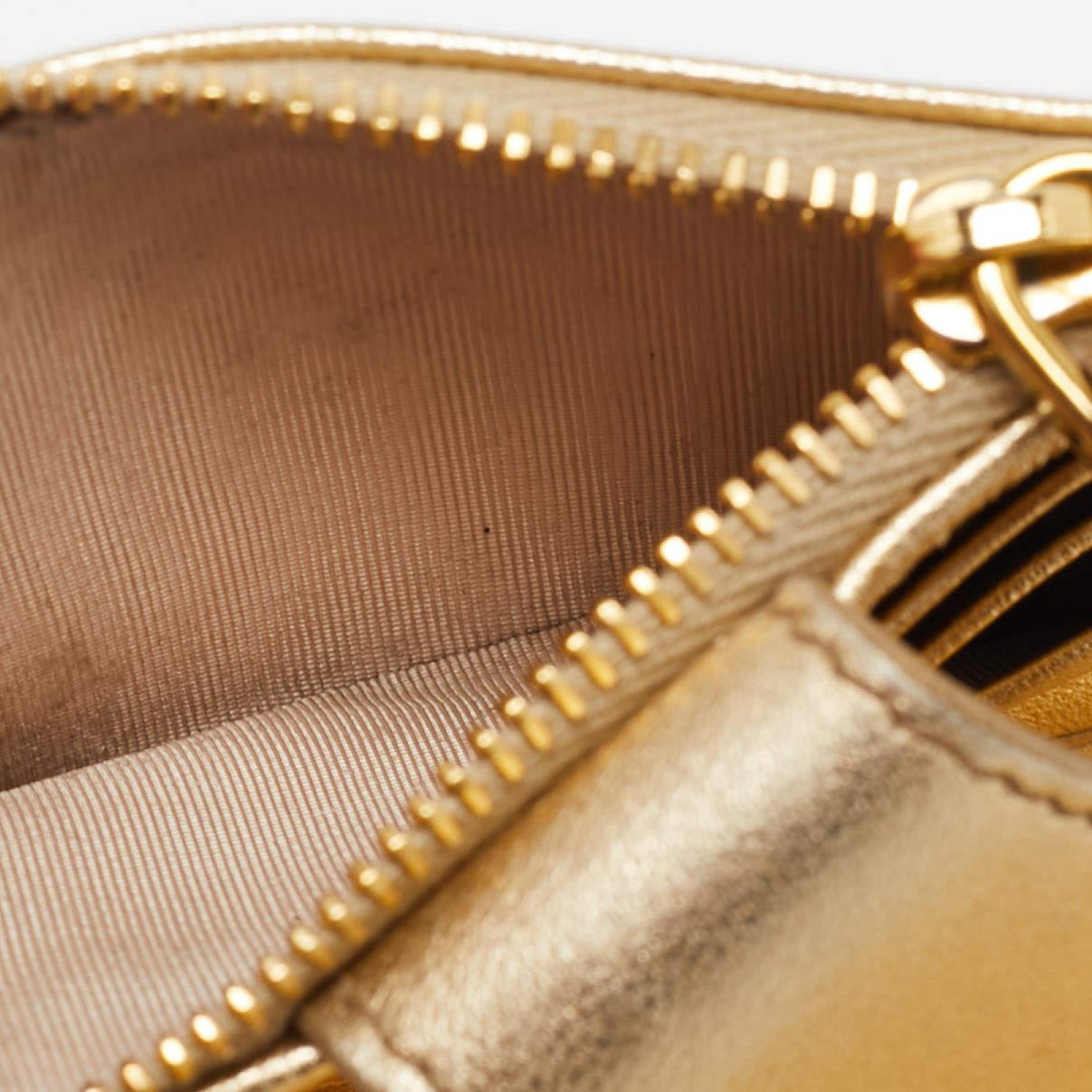 Women's Prada Gold Saffiano Metal Leather Flap Zip Card Case