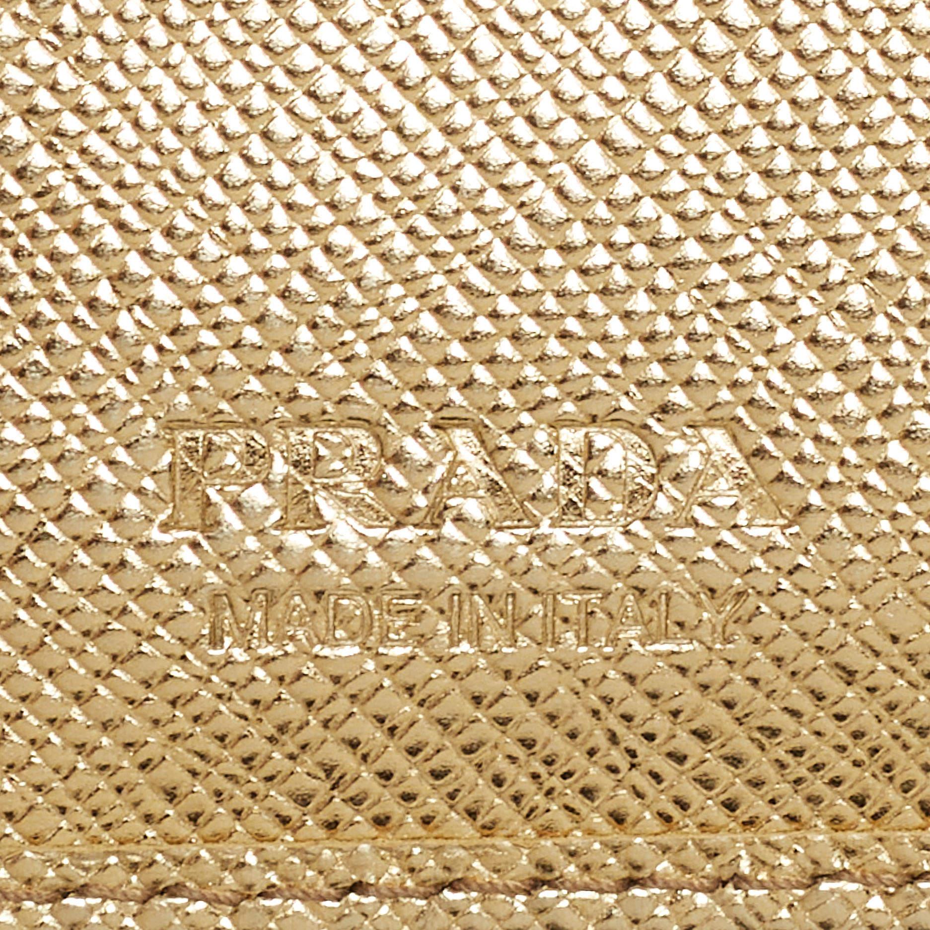 Prada Gold Saffiano Metal Leather Logo Bifold Wallet 6