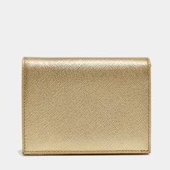Prada Gold Saffiano Metal Leather Logo Bifold Wallet