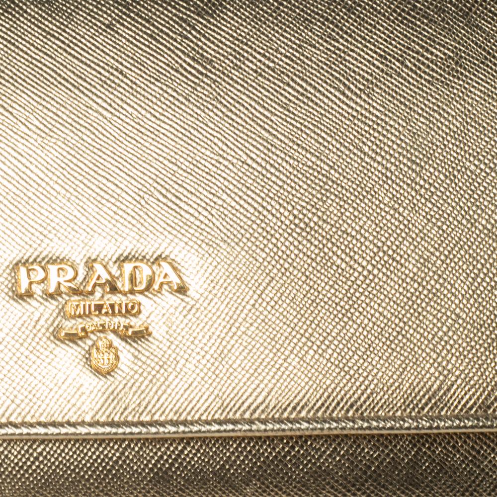 Prada Gold Saffiano Metal Leather Logo Flap Continental Wallet on Chain 6