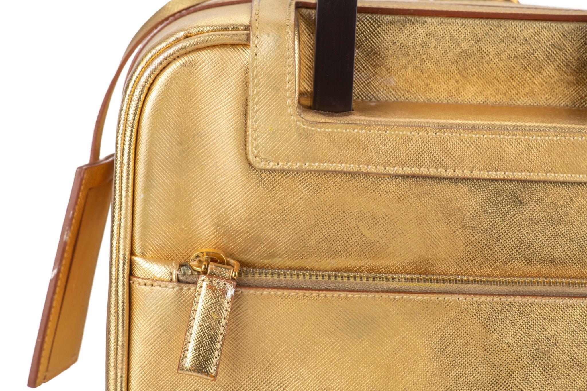 Prada Gold Saffiano Small Carry On Bag en vente 7