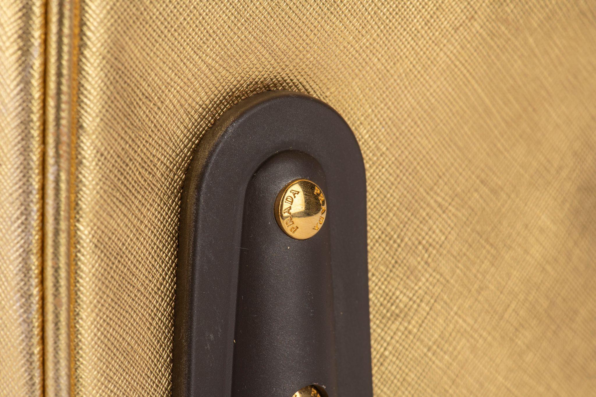 Prada Gold Saffiano Small Carry On Bag For Sale 9