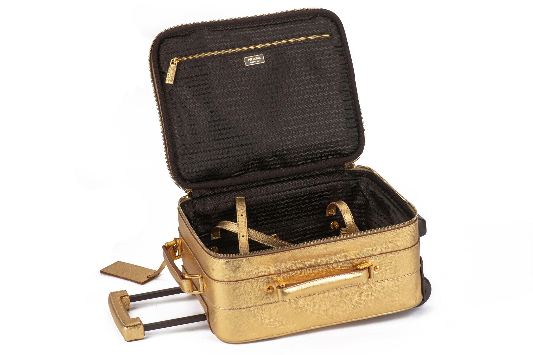 Prada Gold Saffiano Small Carry On Bag For Sale 10