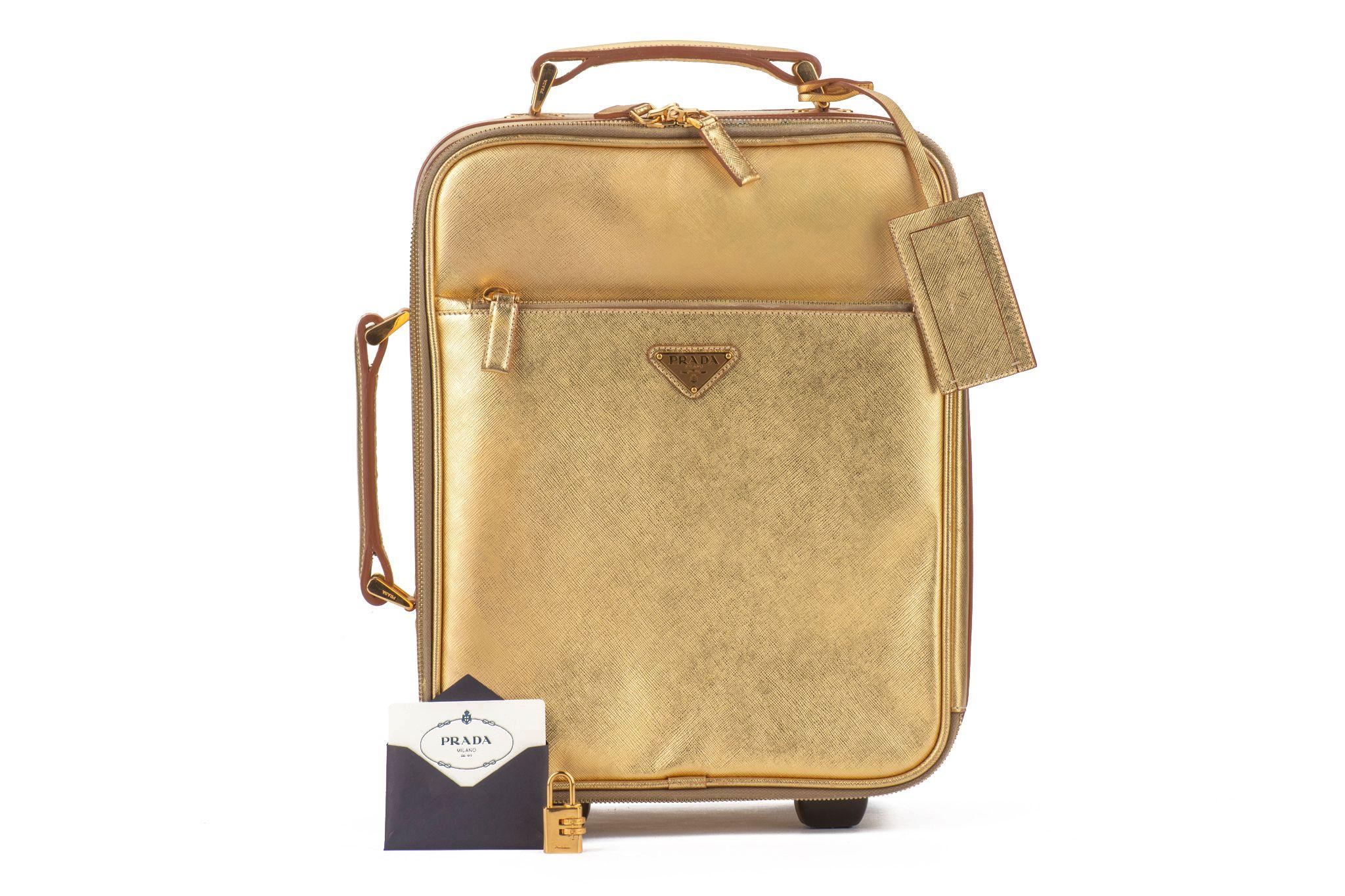 Prada Gold Saffiano Small Carry On Bag For Sale 13