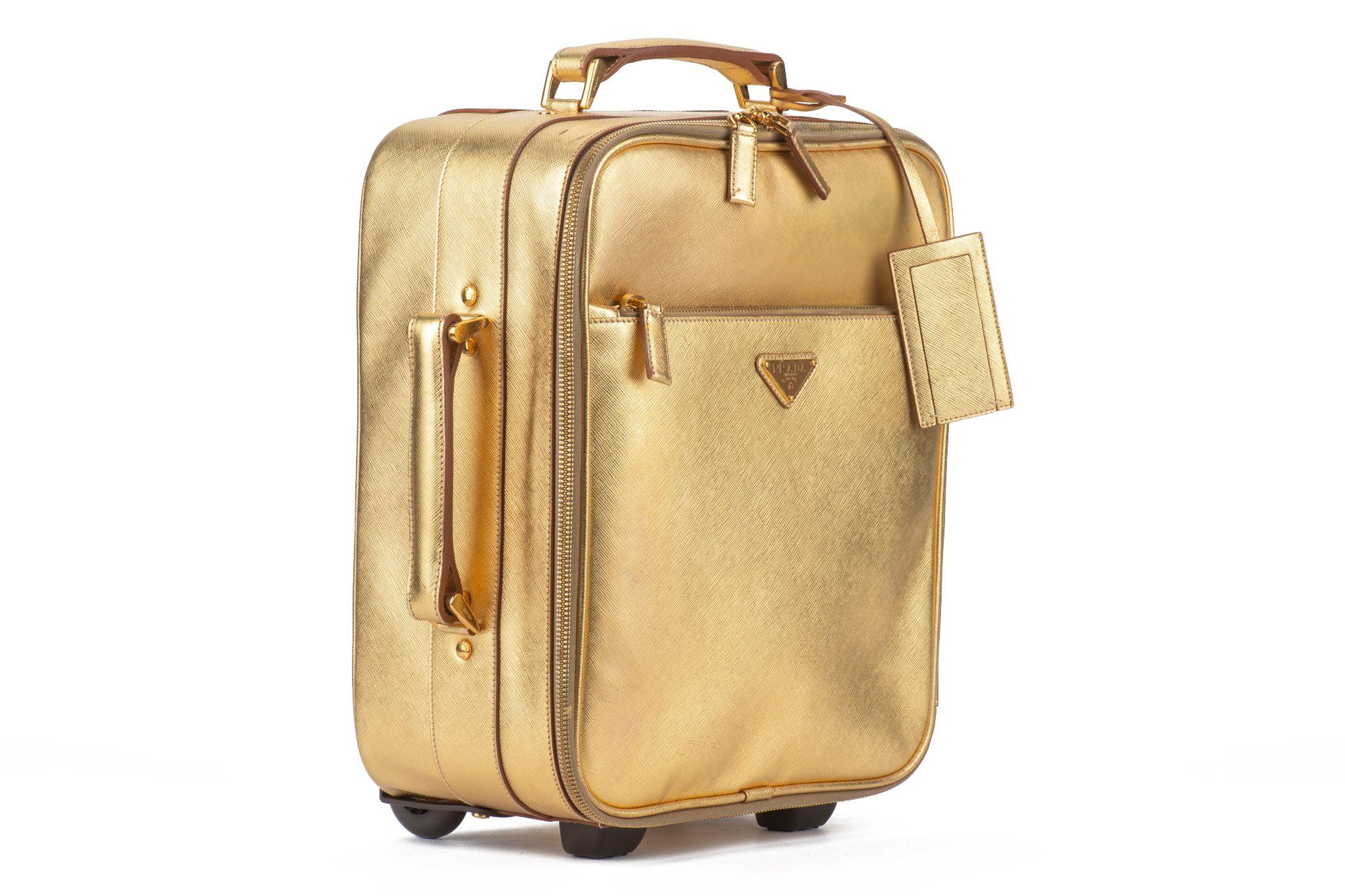 Prada Gold Saffiano Small Carry On Bag In Good Condition For Sale In West Hollywood, CA