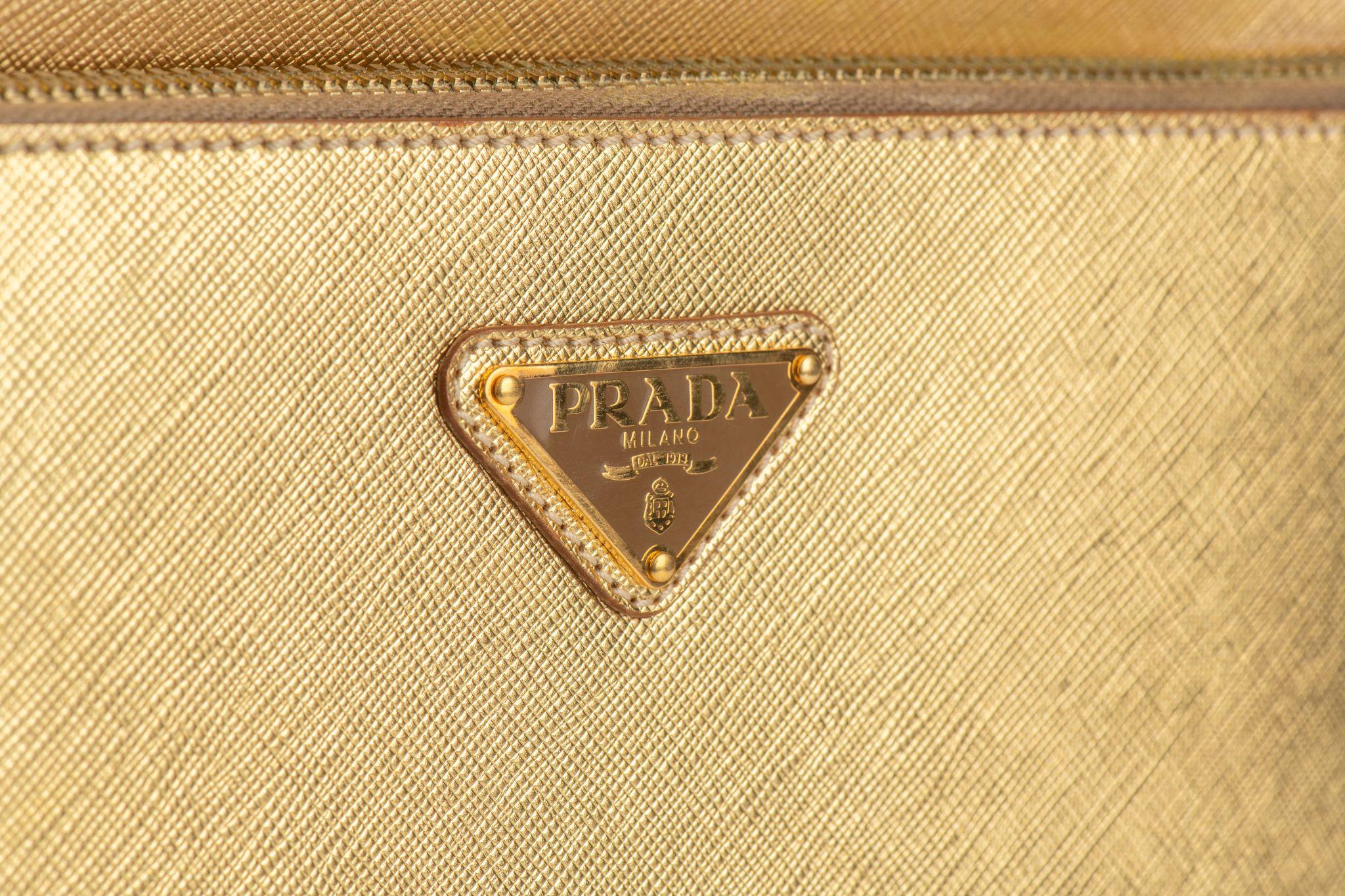 Prada Gold Saffiano Small Carry On Bag For Sale 4