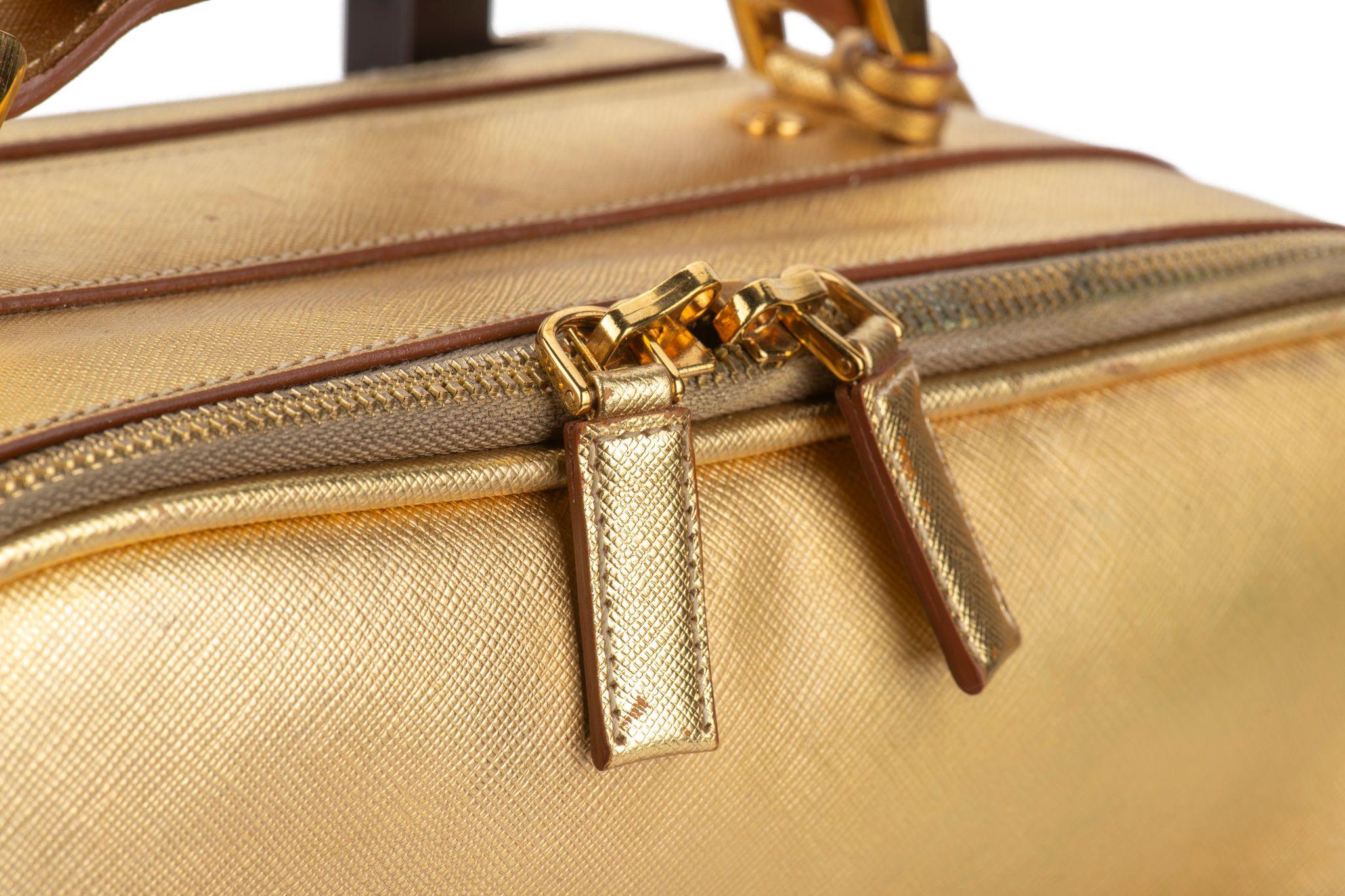 Prada Gold Saffiano Small Carry On Bag For Sale 5