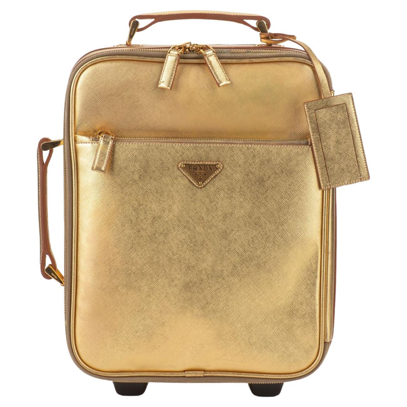 Prada Gold Saffiano Small Carry On Bag For Sale