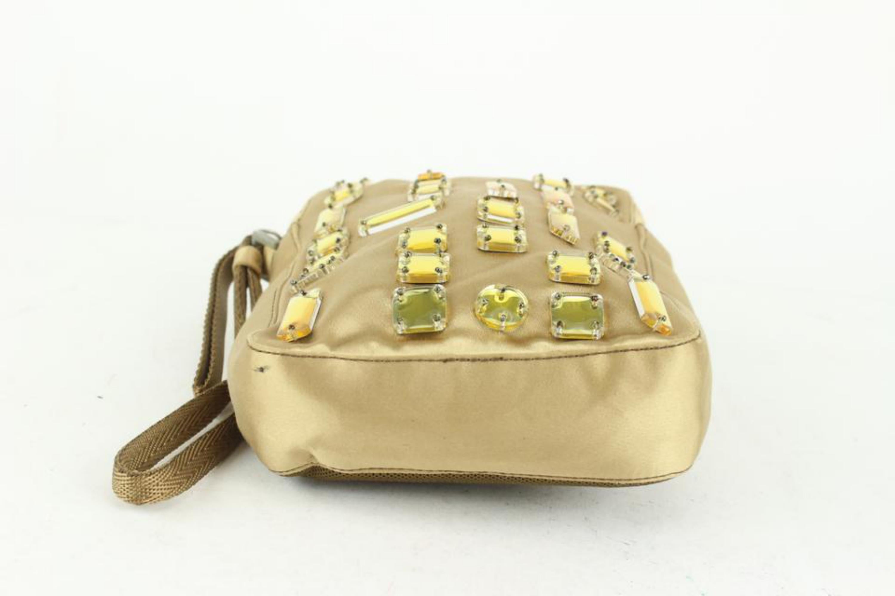 Prada Gold Satin Bejeweled Pochette Camera Case Cosmetic Pouch 1028p9 In Good Condition For Sale In Dix hills, NY