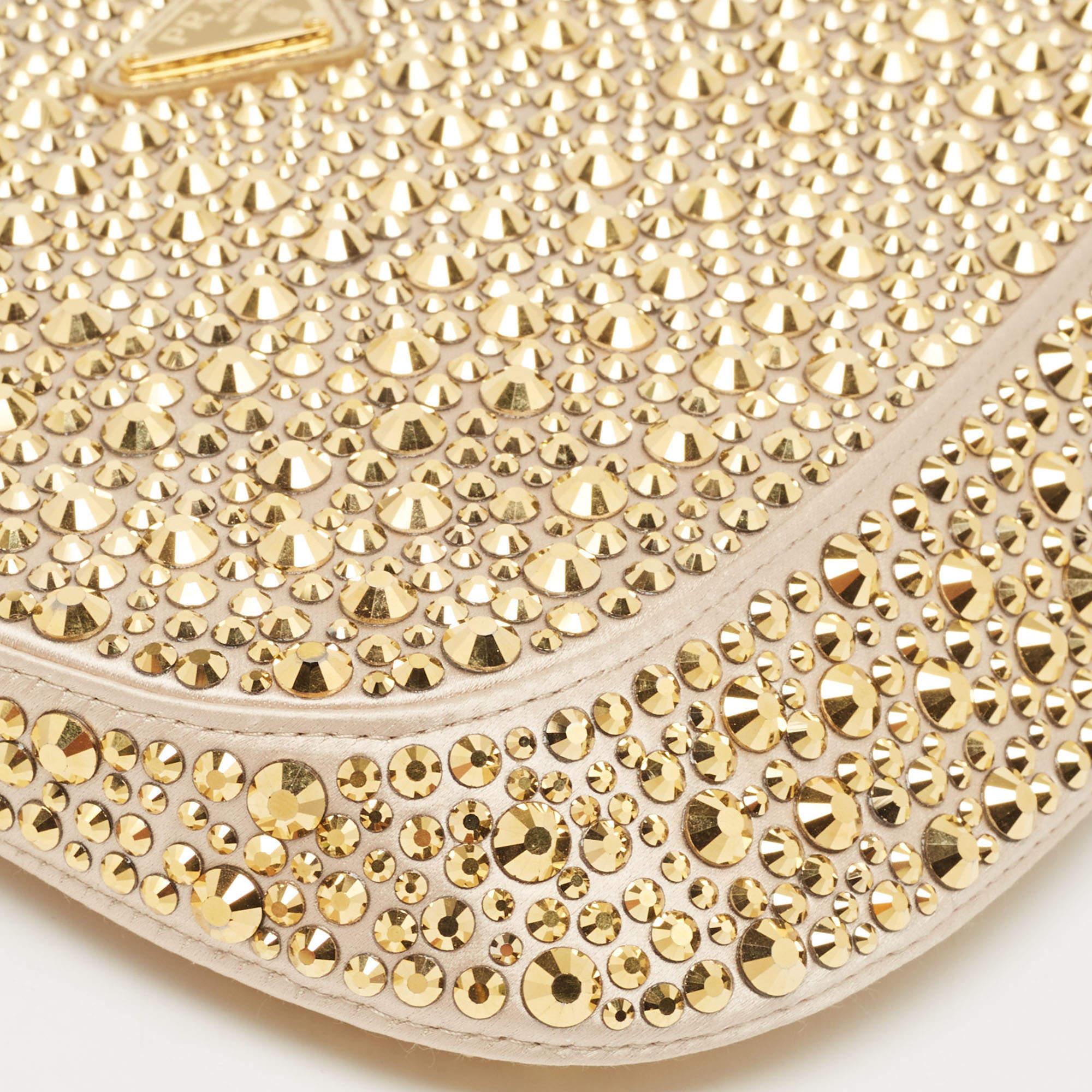 Prada Gold Satin Crystal Cleo Shoulder Bag 7