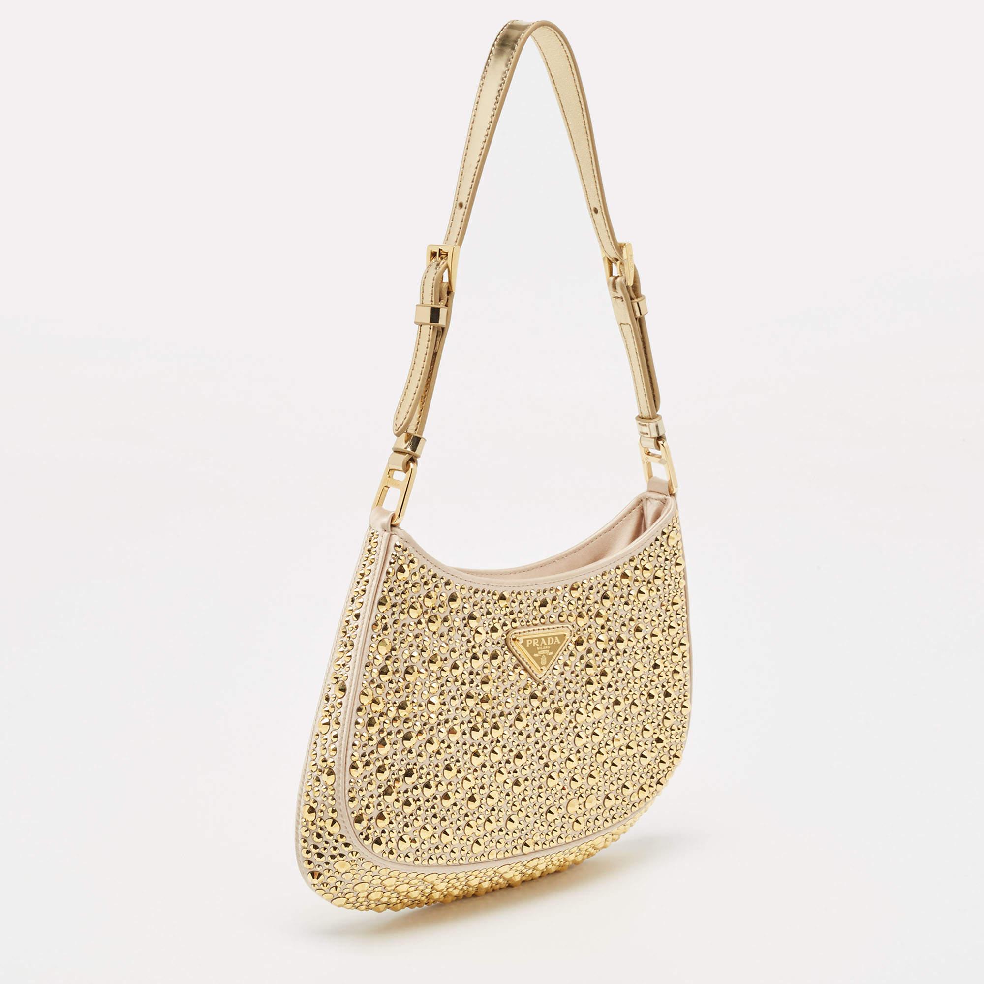 Women's Prada Gold Satin Crystal Cleo Shoulder Bag