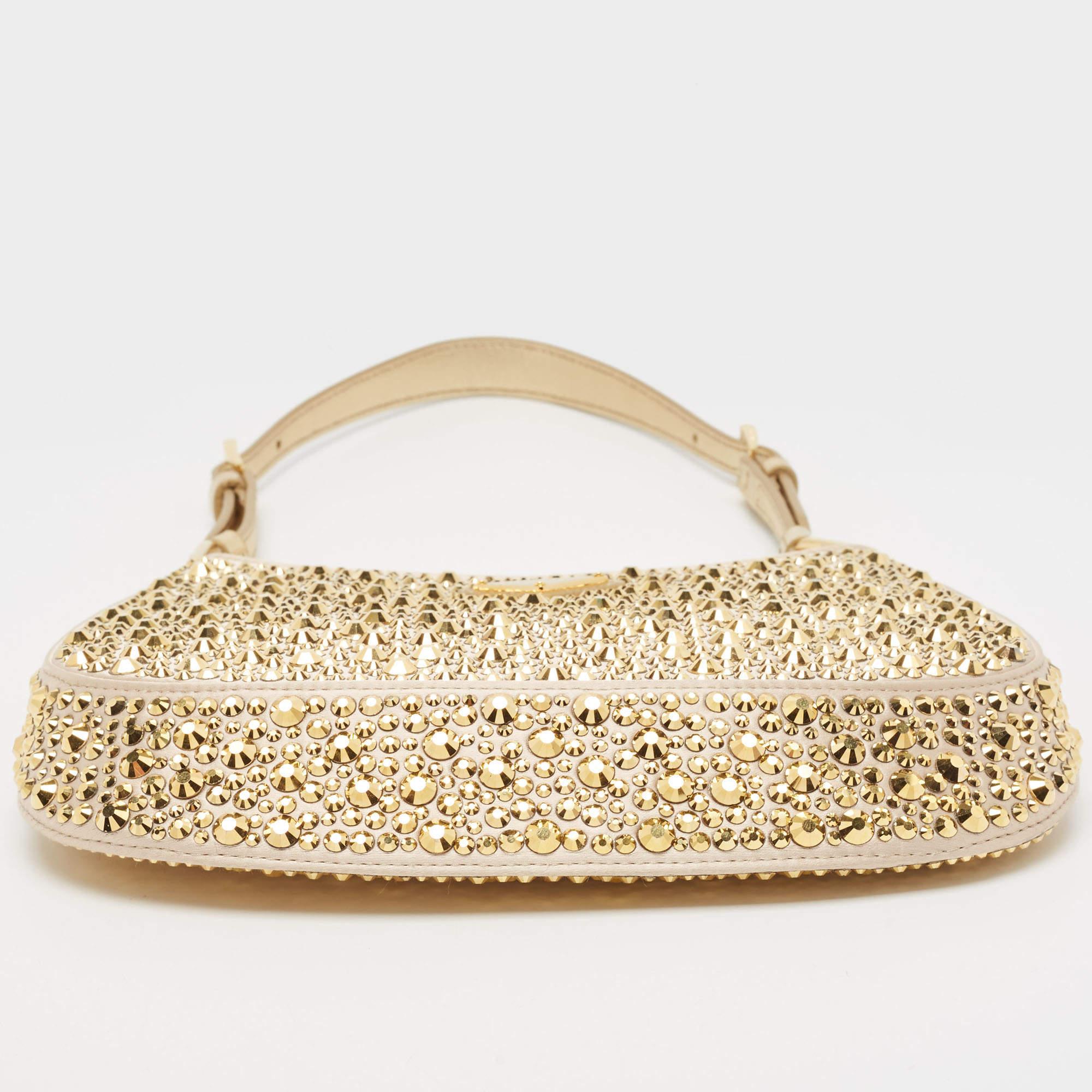 Prada Gold Satin Crystal Cleo Shoulder Bag 1