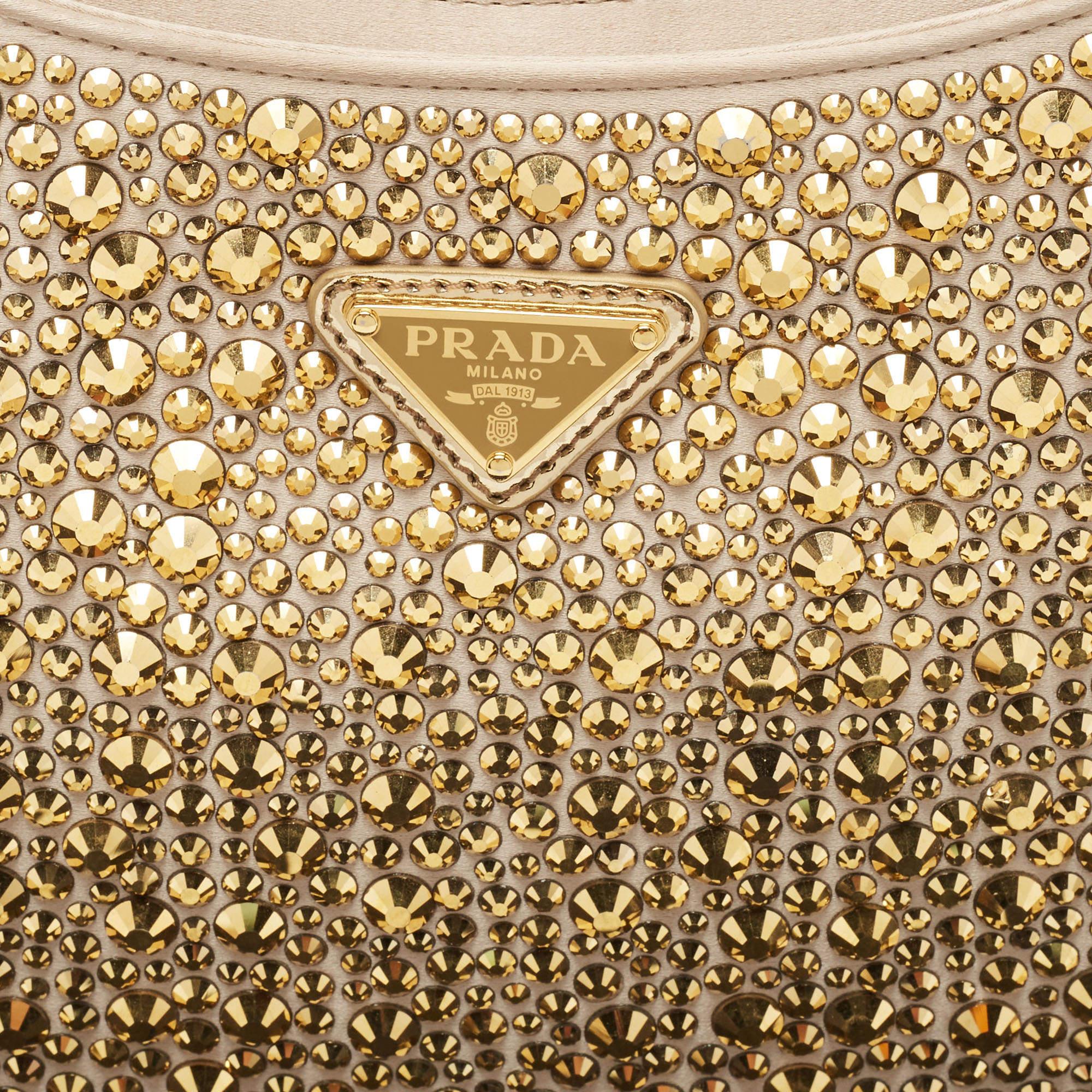 Prada Gold Satin Crystal Cleo Shoulder Bag 3
