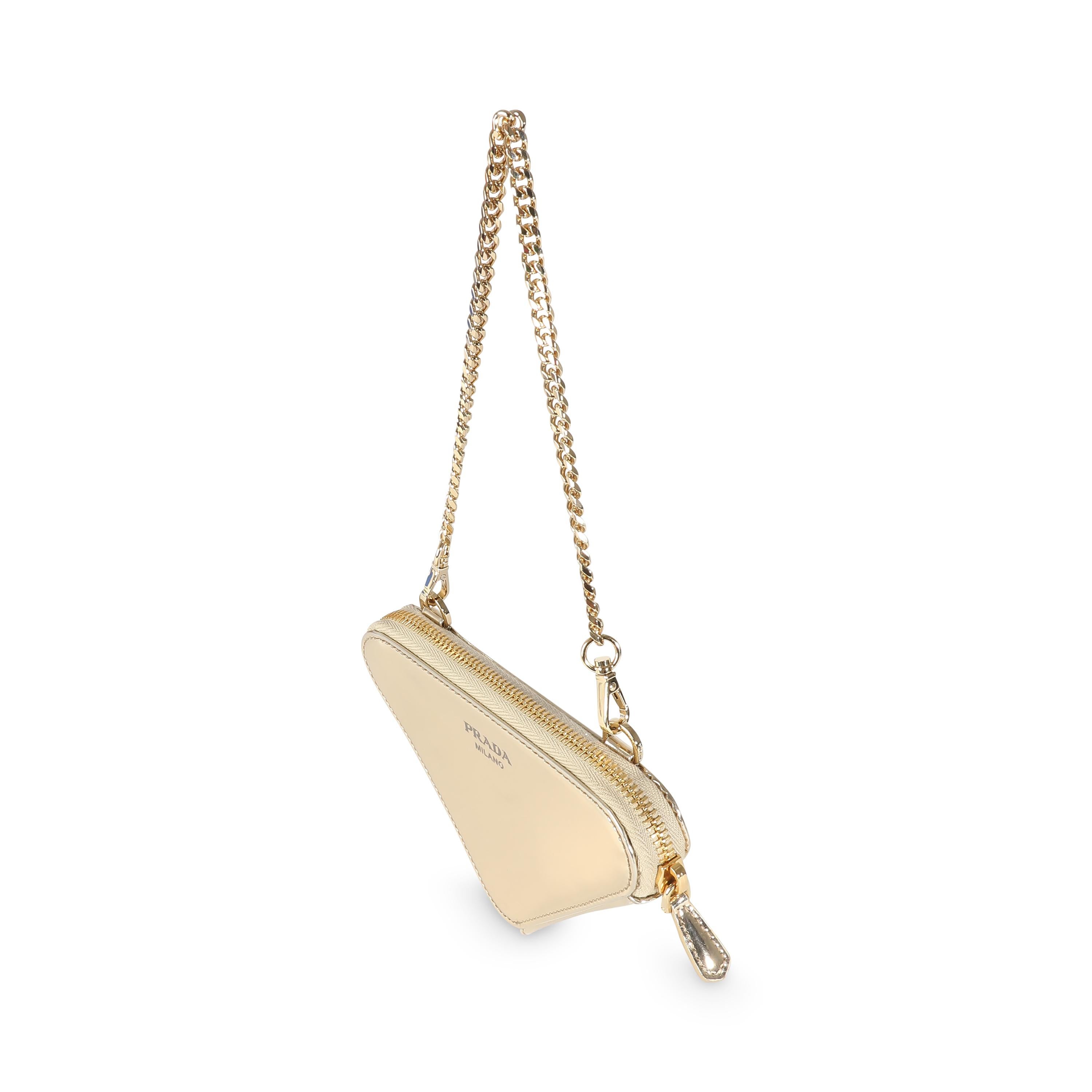 Women's Prada Gold Satin Crystal Embellished Mini Triangular Pouch For Sale