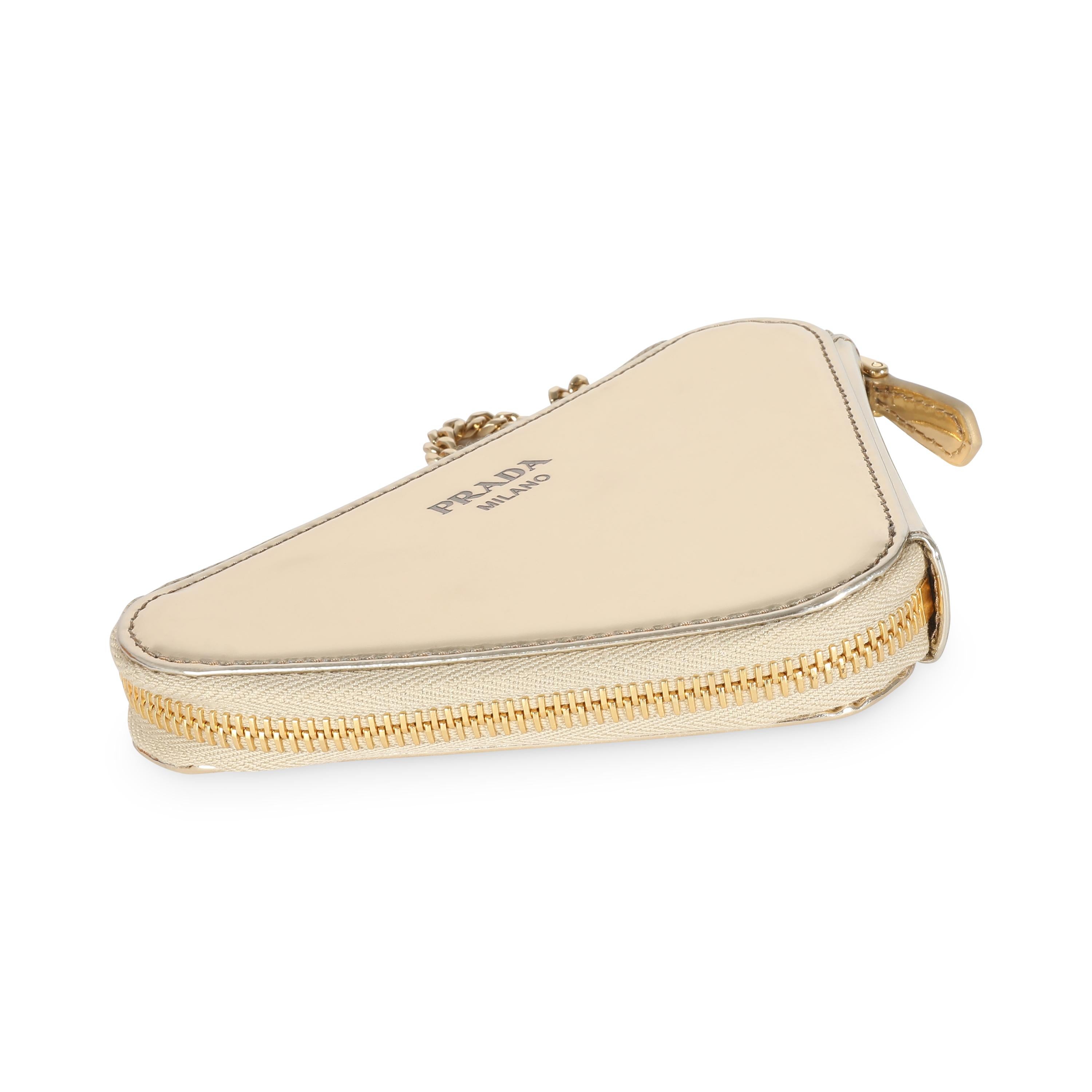 Prada Gold Satin Crystal Embellished Mini Triangular Pouch For Sale 1