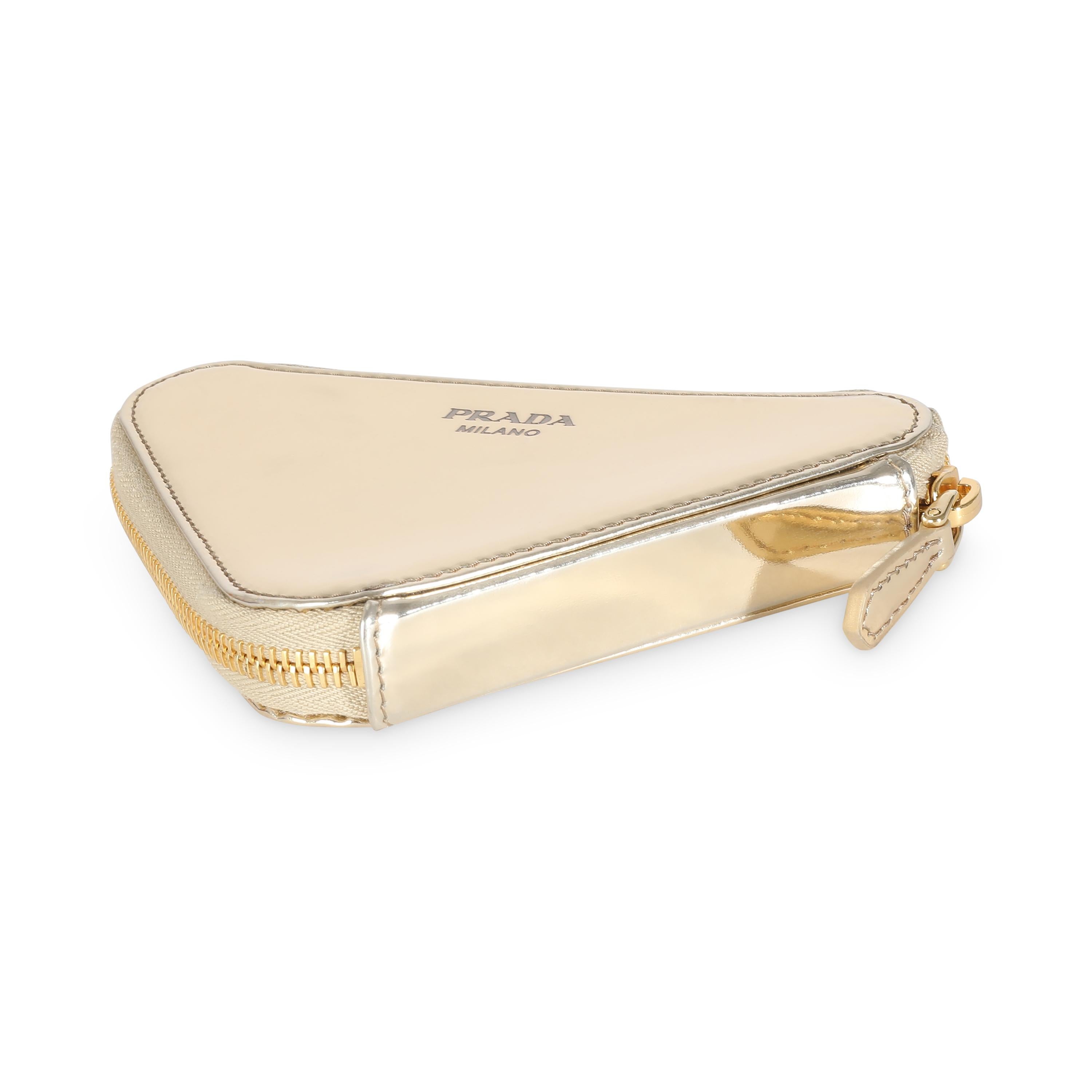 Prada Gold Satin Crystal Embellished Mini Triangular Pouch For Sale 3
