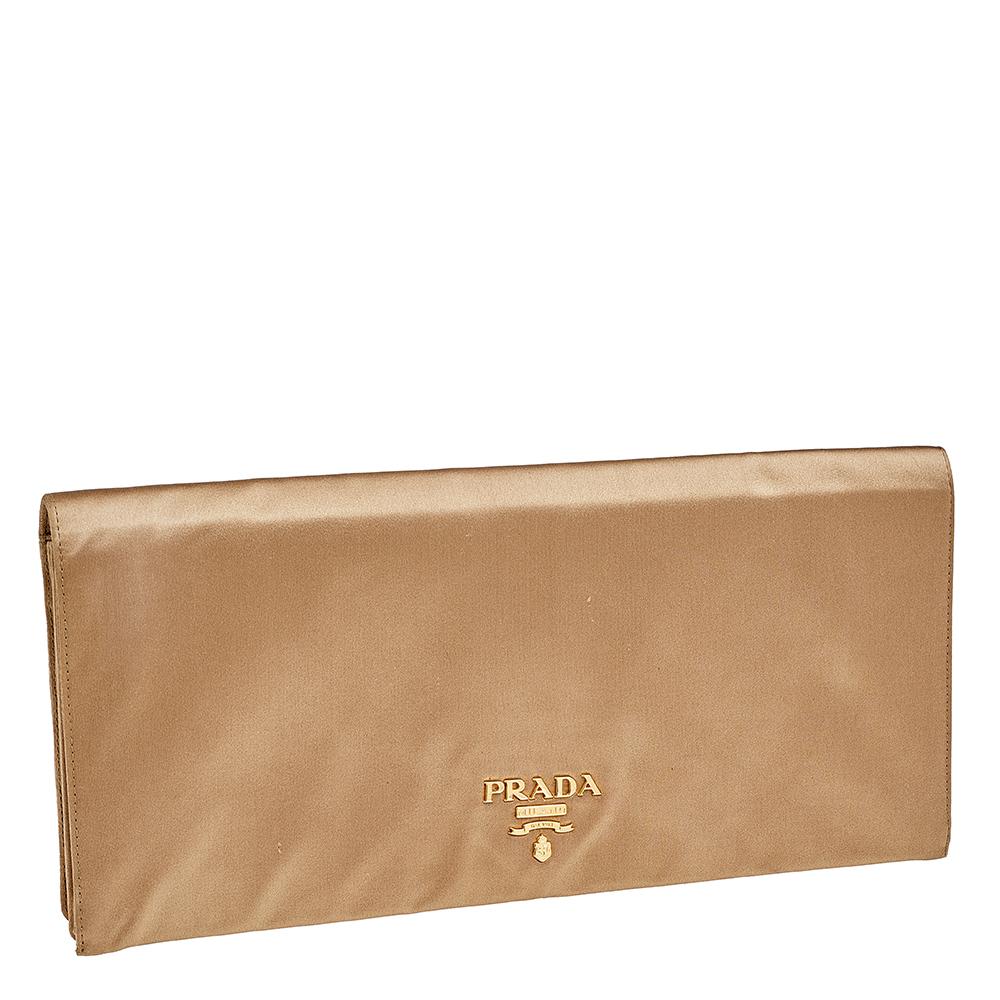 Prada Gold Satin Oversized Clutch 1