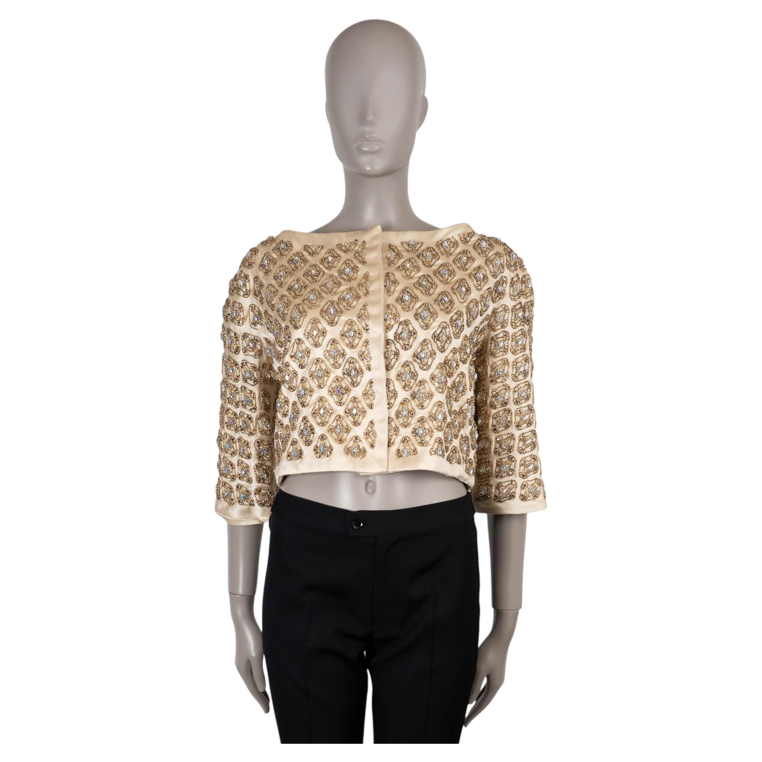 PRADA gold silk 2004 CRYSTAL EMBELLISHED SATIN Jacket 44 L
