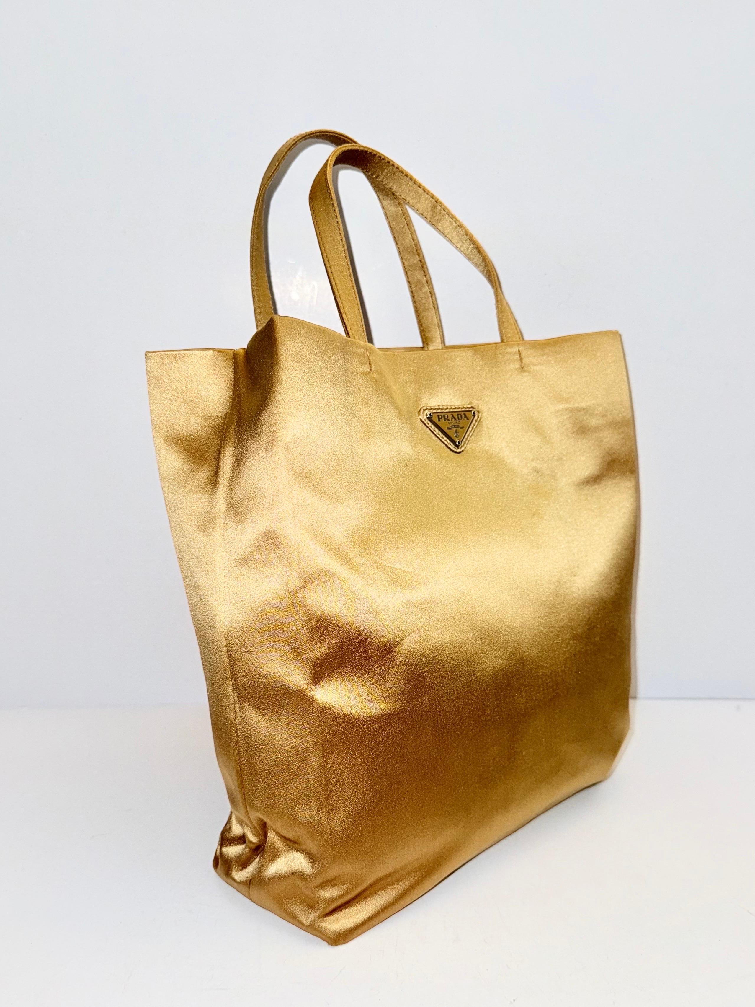 Gold Prada gold silk satin rectangle shape handbag For Sale