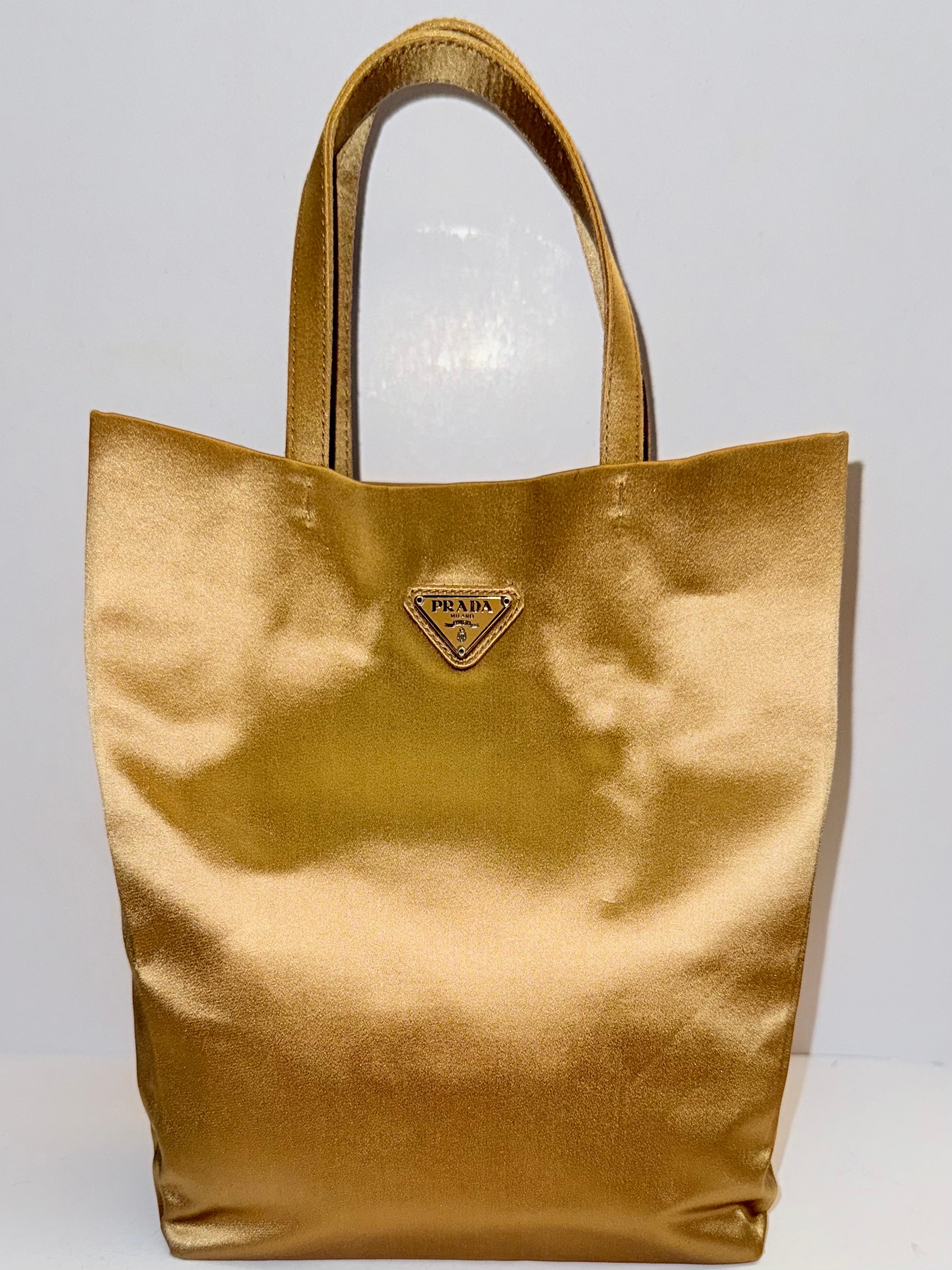 Prada gold silk satin rectangle shape handbag For Sale 1