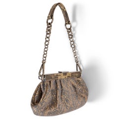 PRADA gold silver 2004 SKIPPER LIZARD TRIM BROCADE Bag