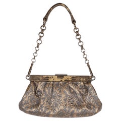 PRADA gold silver 2004 SKIPPER LIZARD TRIM BROCADE Bag