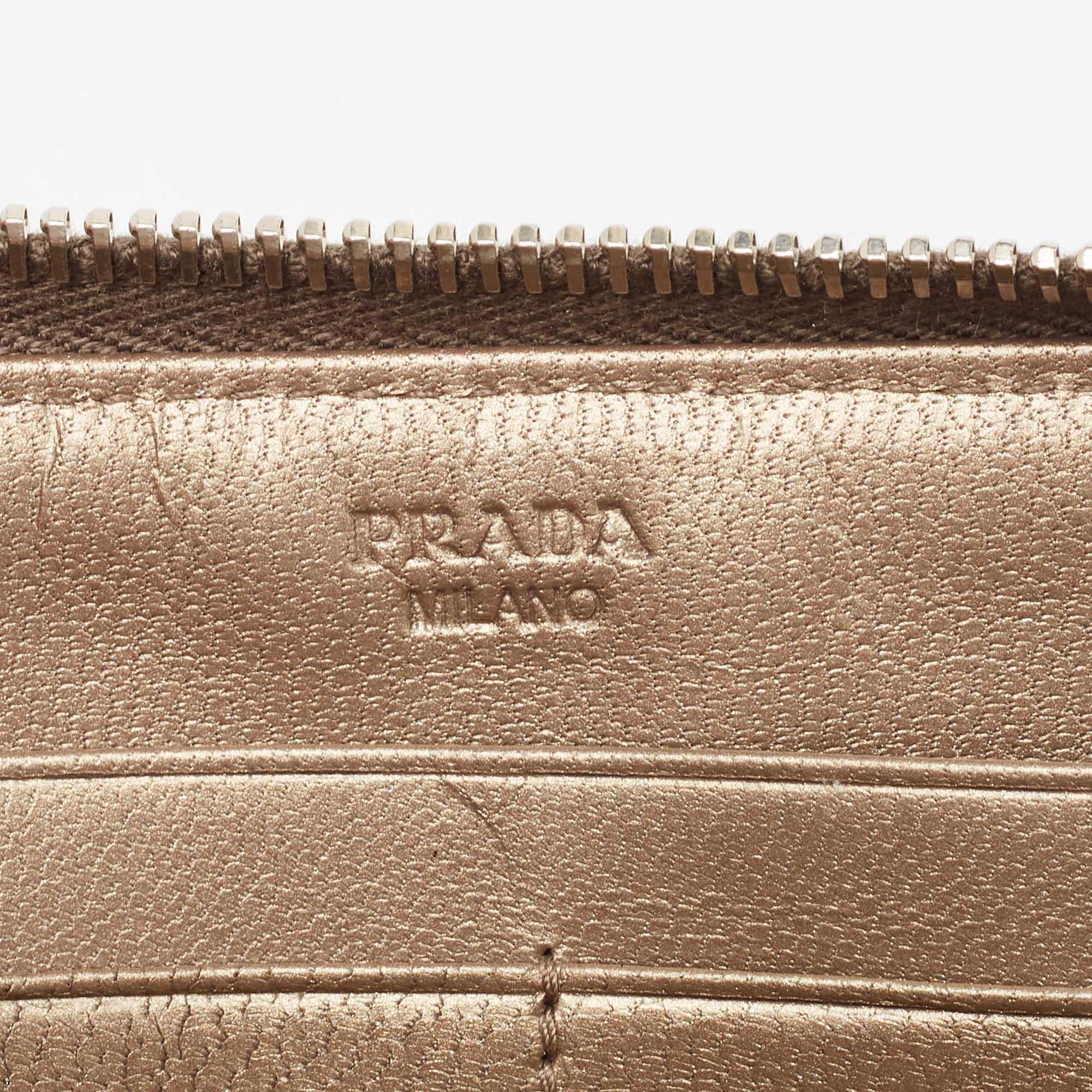 Prada Gold/Silver Woven Madras Leather Zip Around Wallet For Sale 1
