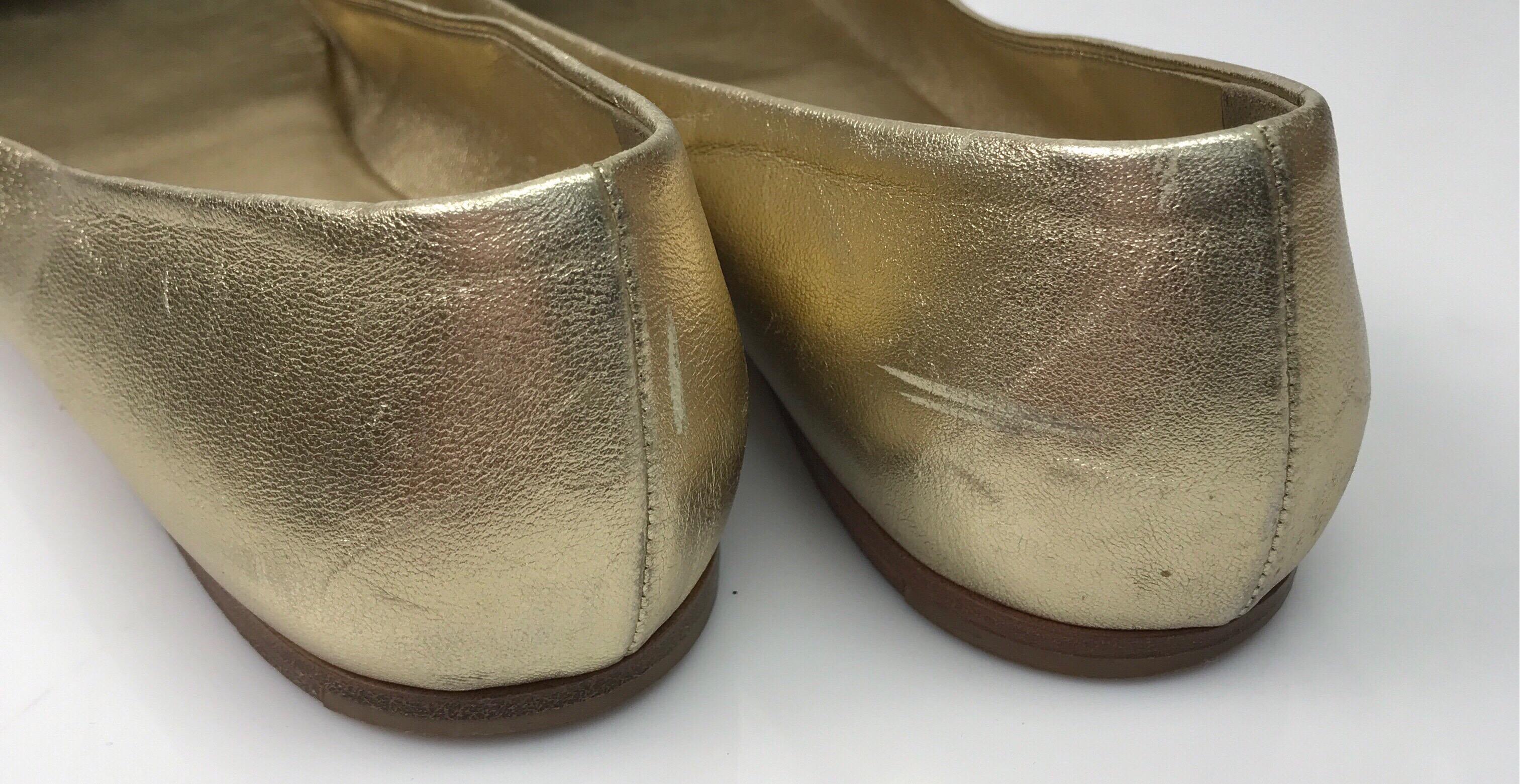 Brown PRADA Gold Soft Leather Ballet Flat - 38 For Sale