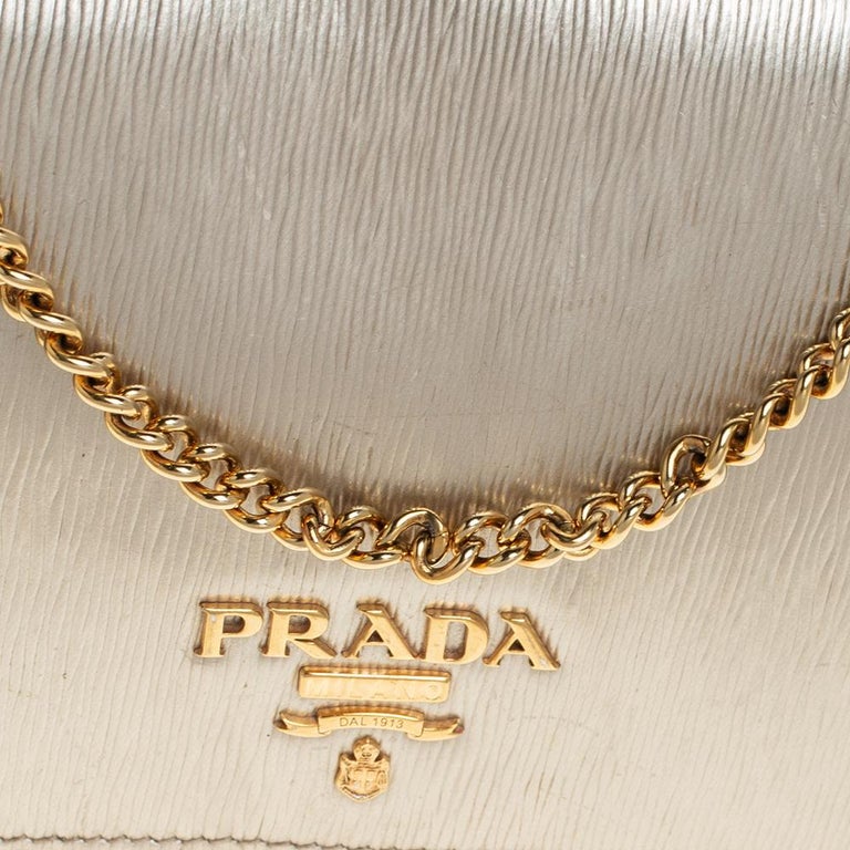 Prada Gold Textured Leather Flap Chain Clutch Prada | The Luxury Closet