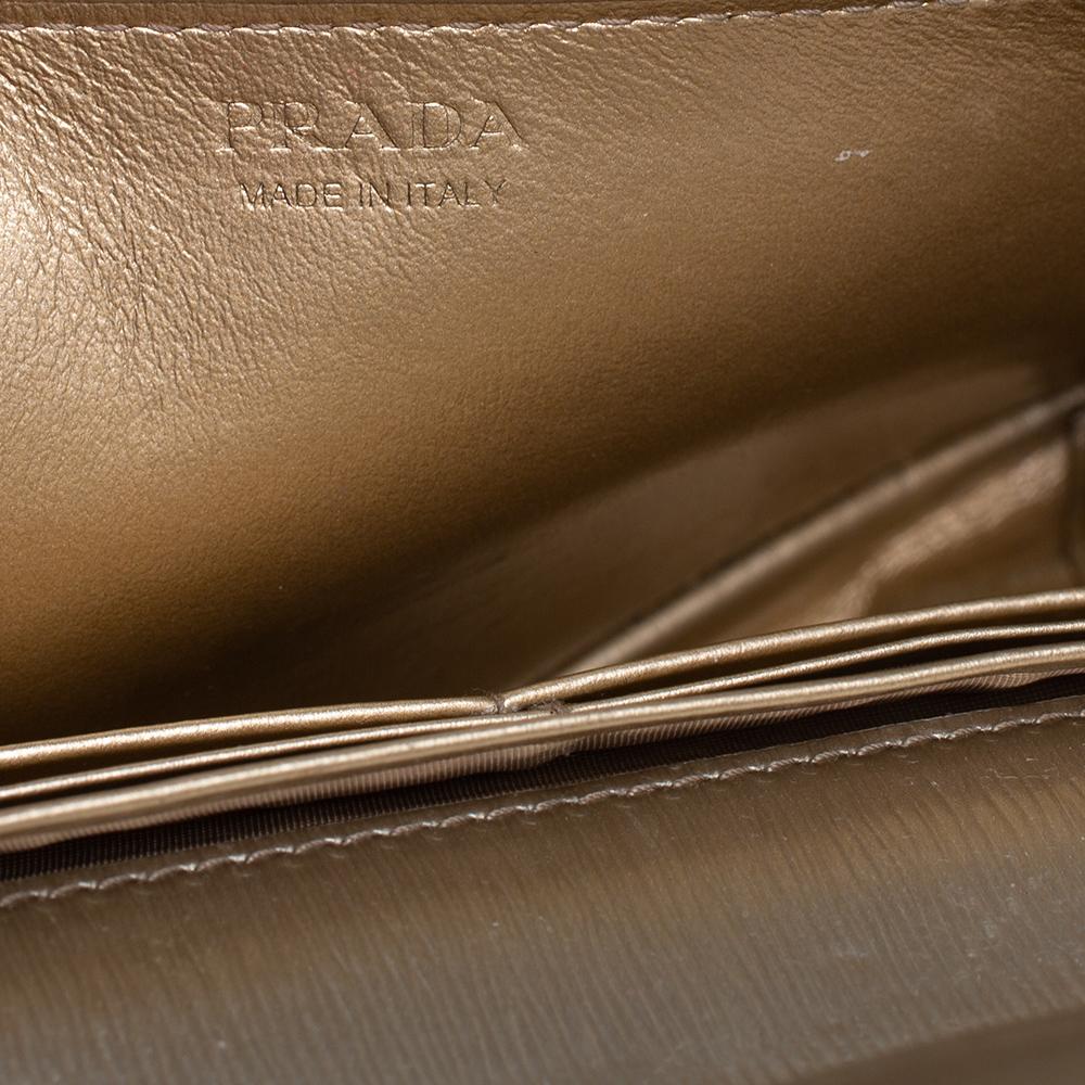 Prada Gold Textured Leather Flap Chain Clutch 1